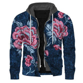Jeansjacke mit Kapuze und Rosenprint